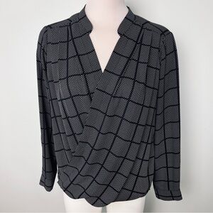 Ro & De Black & White Polka Dot Grid Wrap Style Blouse - Size Medium